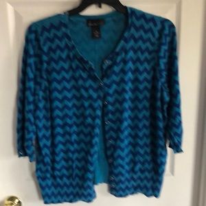 Lane Bryant Size 16 Shades of Blue Chevron Striped 100% Cotton Cardigan